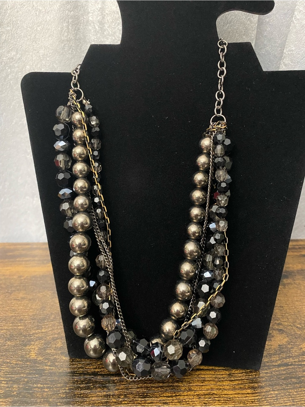 Multi-Strand Black Beaded Statement Necklace